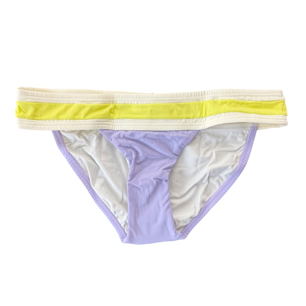 PilyQ PQ Swim Lavender Banded Color Block Full Bikini Bottom Neon Yellow Small